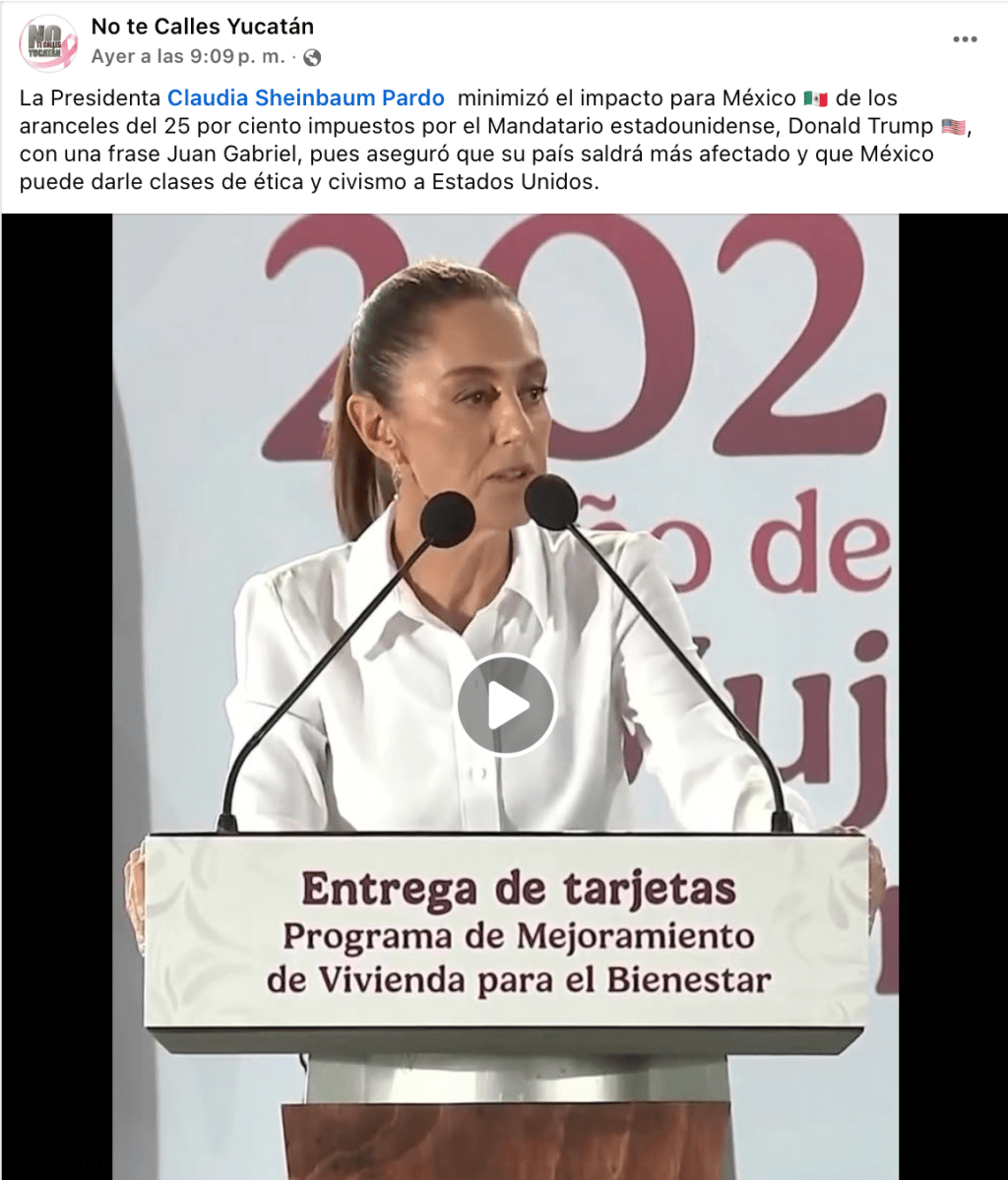 Claudia Sheimbaum minimiza impacto de&nbsp;aranceles