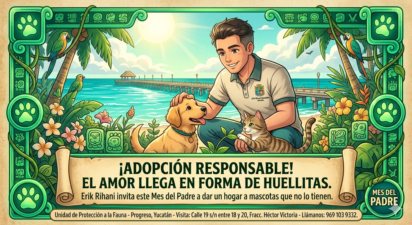 “El amor llega en forma de huellitas”: Erik Rihani impulsa campaña de adopción responsable en Progreso